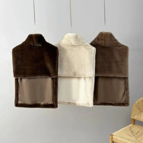 2025 Brand Fashion Warm Faux Fur Sable Vest Crop Top Autumn Winter Turtleneck Faux Mink Fur Tank Tops Sleeveless Jacket Coat