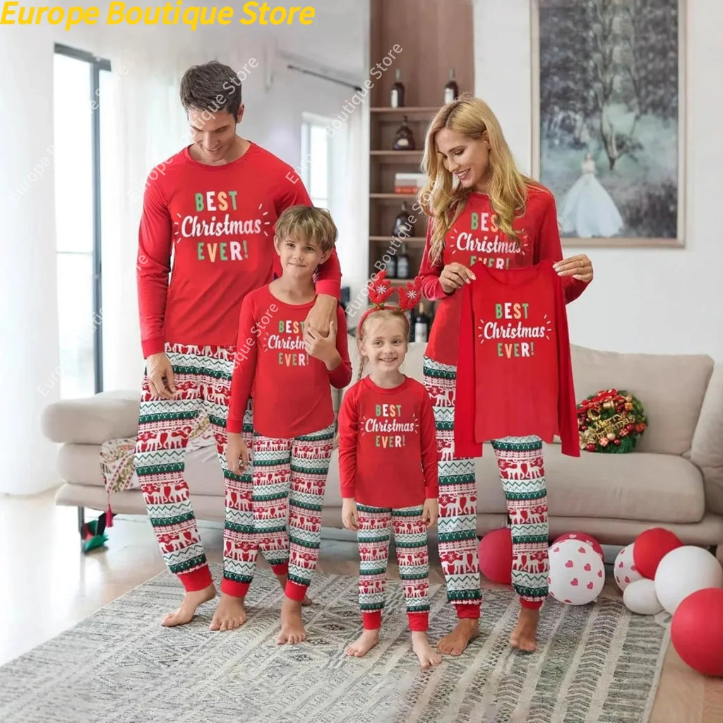 Mom Dad Kids Christmas Print Pajamas Set 2 Piece Pyjama Xmas Family Look Sleepwear Xmas Family Matching Outfits Pjs Loungewear