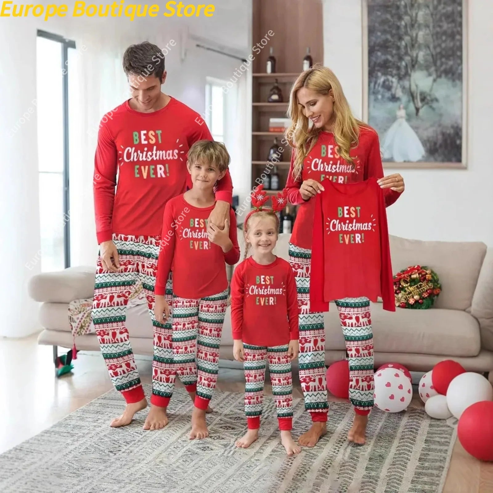 Mom Dad Kids Christmas Print Pajamas Set 2 Piece Pyjama Xmas Family Look Sleepwear Xmas Family Matching Outfits Pjs Loungewear