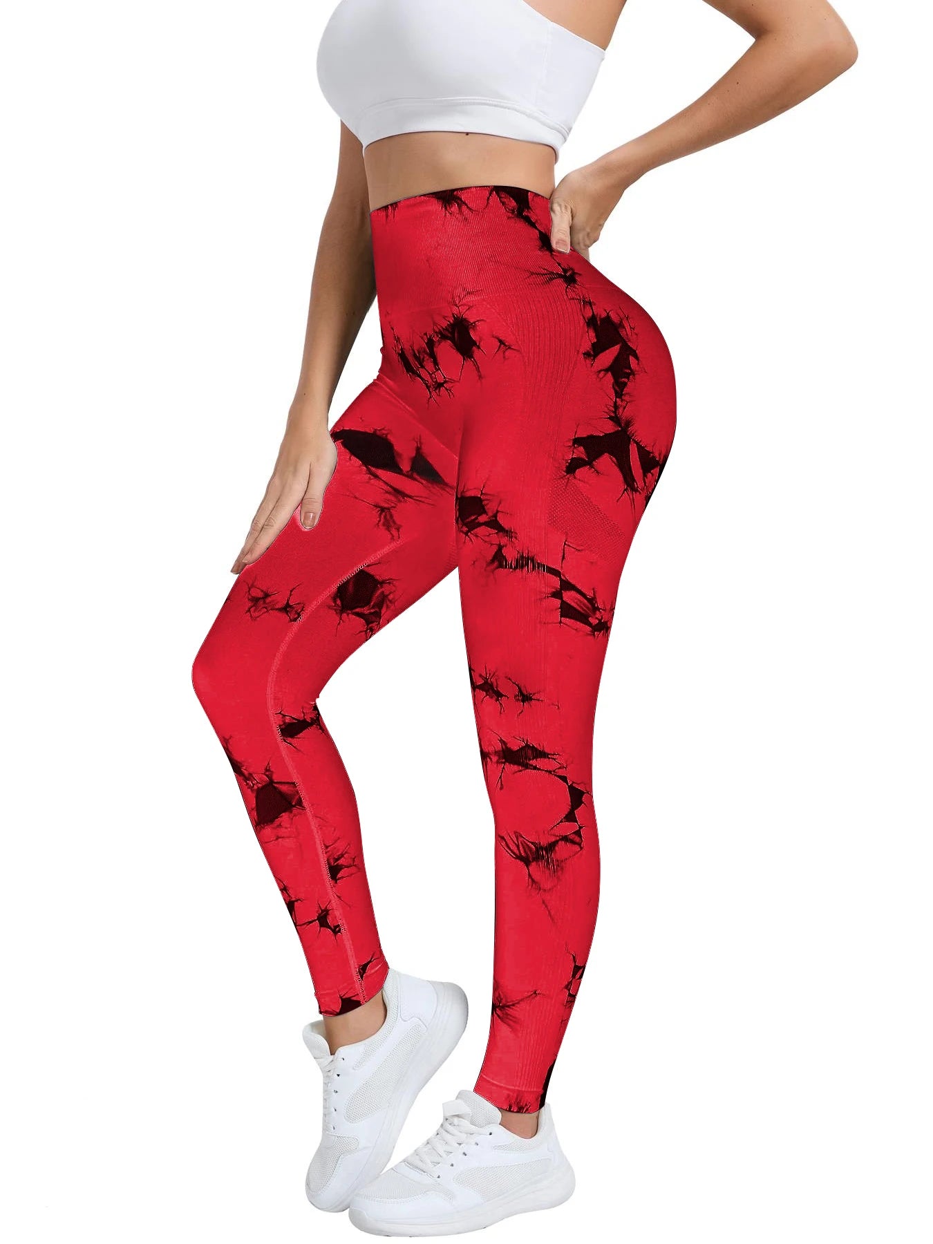 New Women's Peach Tie-dye High-Waist Yoga Pants Abdominal Lifting Gluteal Fitness Seamless Sports Tight Long Fitness Leggings