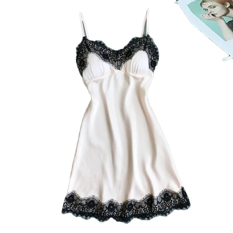 Sexy V-neck Short Skirt Lace Edge Suspender Nightgown Home Wear Women's Pajamas Dress Sexy Lingerie Night Dress Sleep Shirts