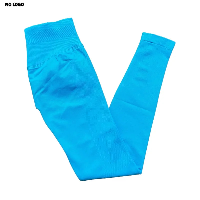 No Logo Woman Sports Leggings Seamless Yoga Long Pants Low Ribbed Band Fitness Sportswear Gym Exercise Tights Workout Leggings