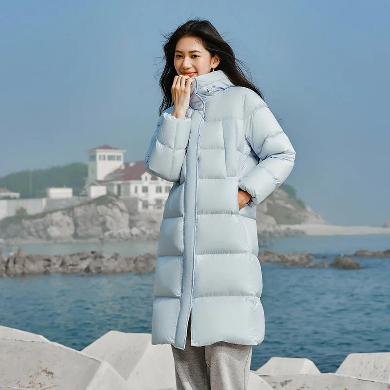 Semir Down Jacket Women Long Length Waterproof Coat 2025 Fashion Winter New Loose Hooded Coat Simple Down Jacket Woman