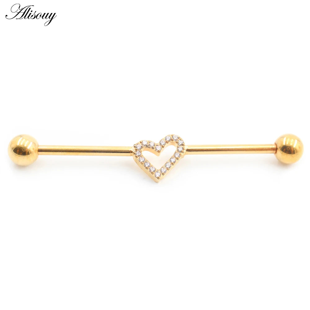 1PC Titanium Heart Triangle Water Drop Zircon Piercing Industrial Barbell Bar Scaffold Ear Cartilage Helix Earring Body Jewelry