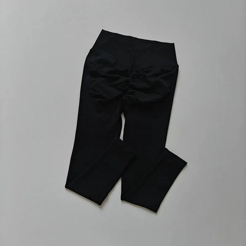 V Waist Scrunch Butt Leggings Women High Waisted Booty Lifting Quick Dry High Stretch Yoga Pants Gym