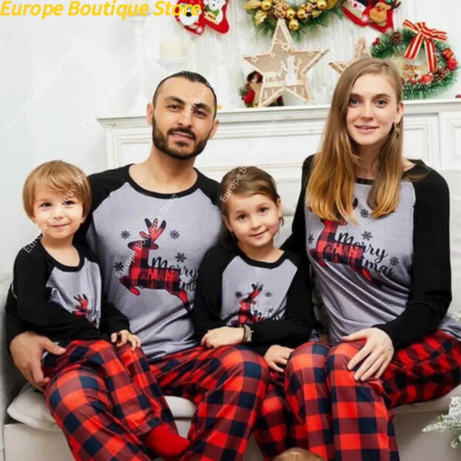 Mom Dad Kids Christmas Print Pajamas Set 2 Piece Pyjama Xmas Family Look Sleepwear Xmas Family Matching Outfits Pjs Loungewear