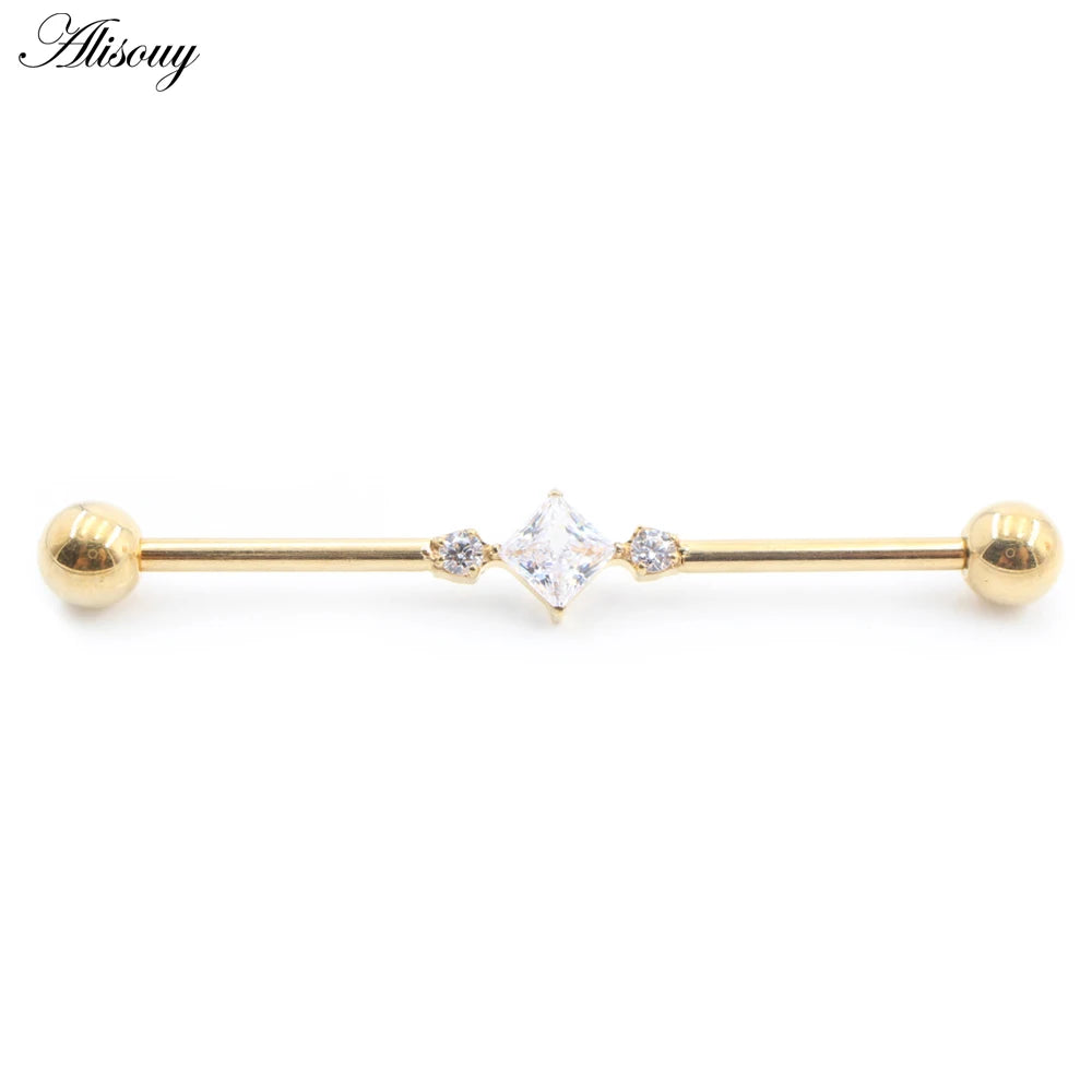 1PC Titanium Heart Triangle Water Drop Zircon Piercing Industrial Barbell Bar Scaffold Ear Cartilage Helix Earring Body Jewelry