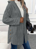 Thickened Plush Button Hooded Women's Cardigan Solid Color Long Sleeved Warm Sweaters Fashion Single-breasted Woman Clothing