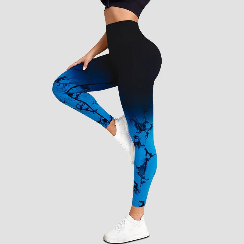 Tie-dye gradient yoga pants, women's sports tights, hip-lifting high-elasticity fitness hanging dye running pants