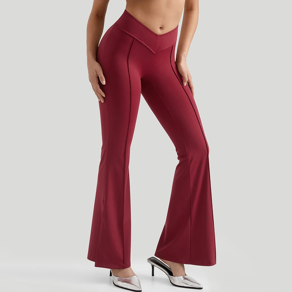 Women's V-Waist Flared Yoga Pants Slim-Fit Seamed Butt-Lifting Wide-Leg Trousers  Soft Comfortable Casual Flared  Sports Pants