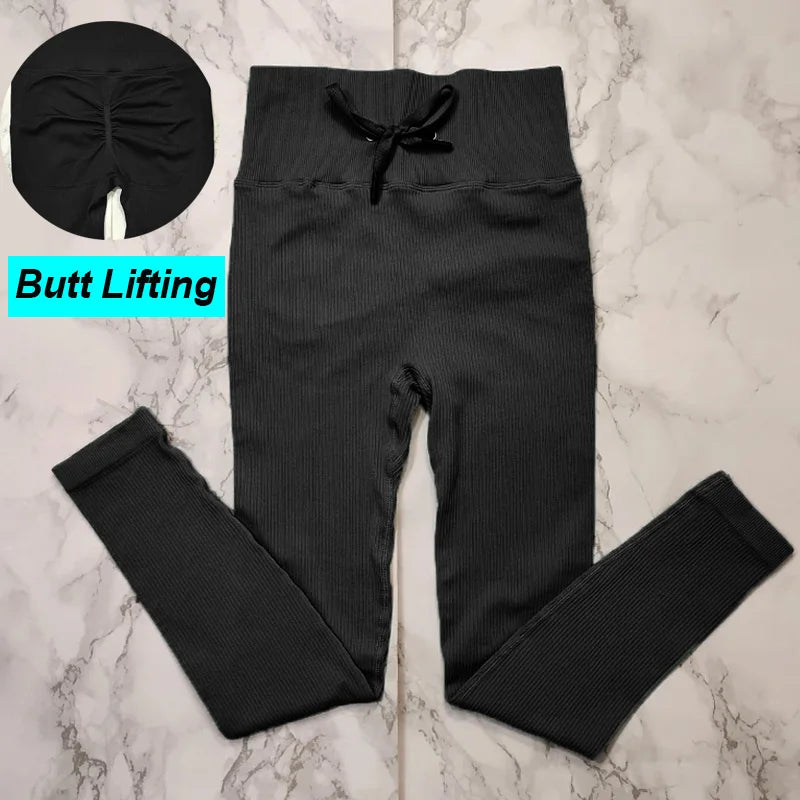 Ribbed Leggings Women Yoga Pants Seamless Scrunch Leggings Sports Tights Ribbed Gym Legging Workout Fitness Pants Female Legins