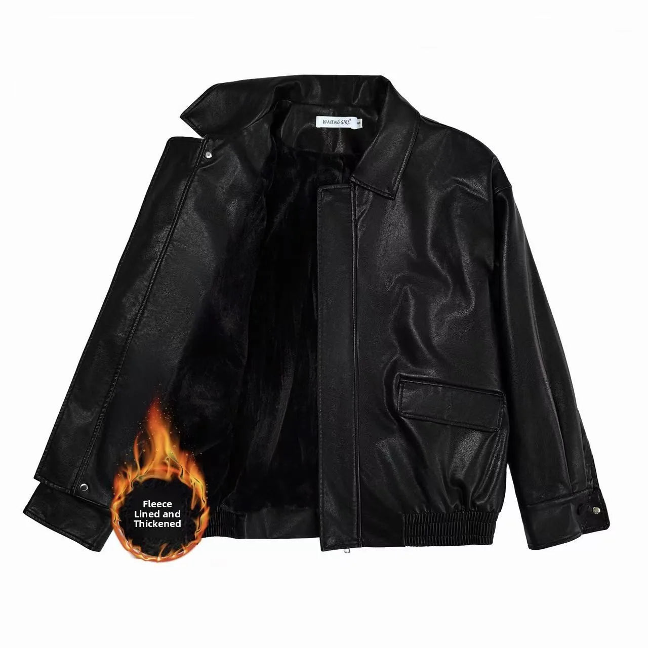Black Motorcycle Short Leather Jacket Women's 2026 New Style Spring Autumn Trendy Small Size Commute Wind Loose Fit