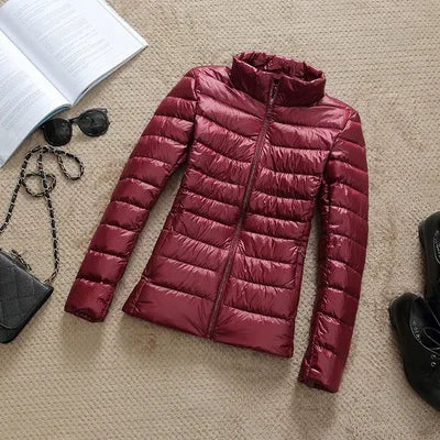 Women's Fashion Hooded Short Puffer Jackets 2025 New Spring Winter 90% White Duck Down Lightweight Packable female Warm Parka