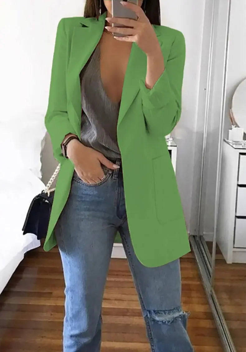 European and American Fashion Casual Suit Polo Neck Slim Fit Cardigan Temperament Women's  Coat Spring and Autumn 2024