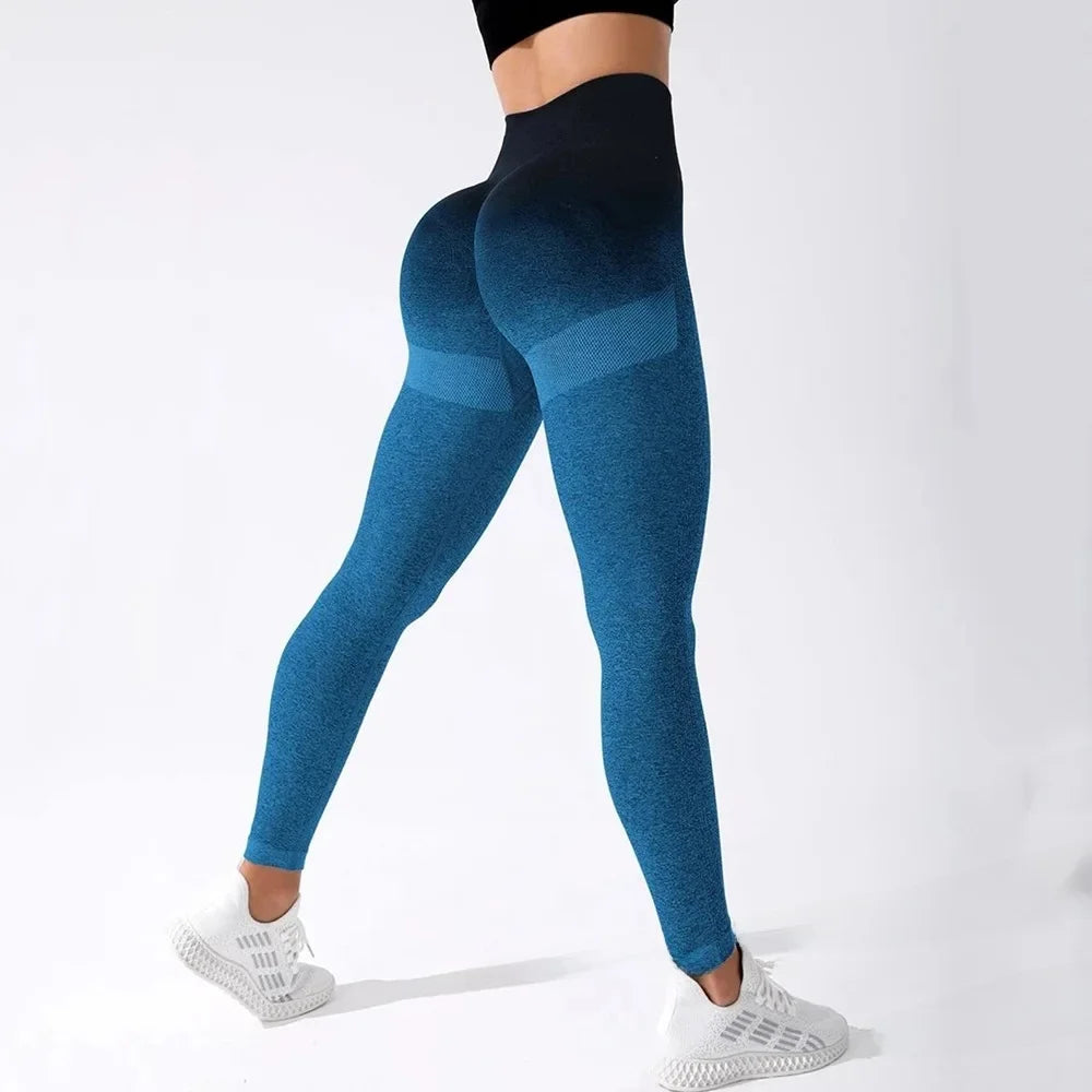 Green Fairy American-European Style Women's Seamless High-Waisted Slimming Sport Trousers Breathable Gradient Color Yoga Pants
