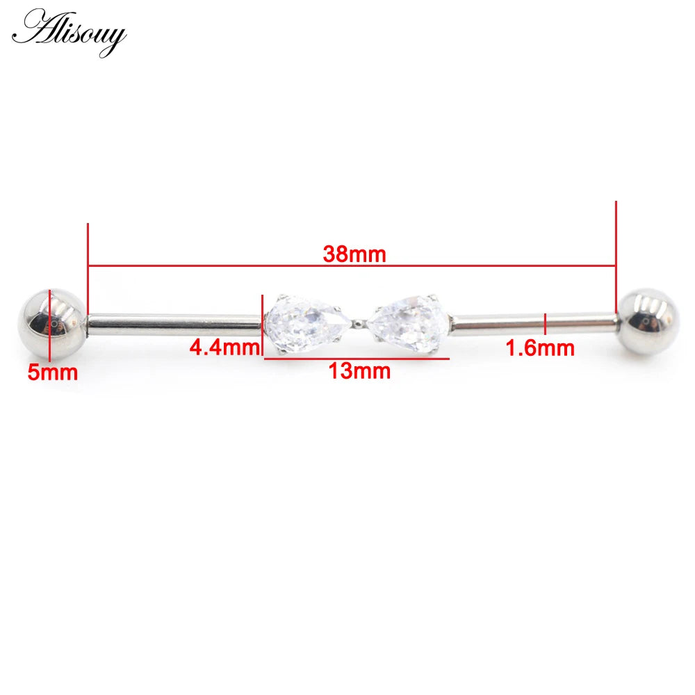 1PC Titanium Heart Triangle Water Drop Zircon Piercing Industrial Barbell Bar Scaffold Ear Cartilage Helix Earring Body Jewelry