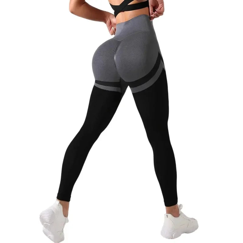 Seamless Color Block High-waisted Yoga Leggings Women's Peach Hip Training Leggings Sport Running Fitness Pants