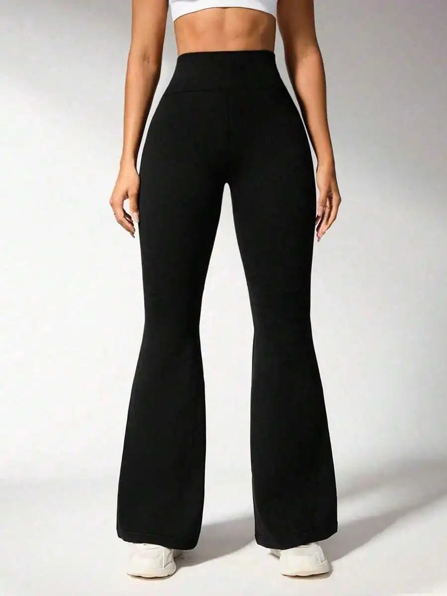 Fashion Floor Length Flare Pants Ladies High Waist Skinny Slimming Polyester Trousers Tummy Control Hip Lifting For Daily Work