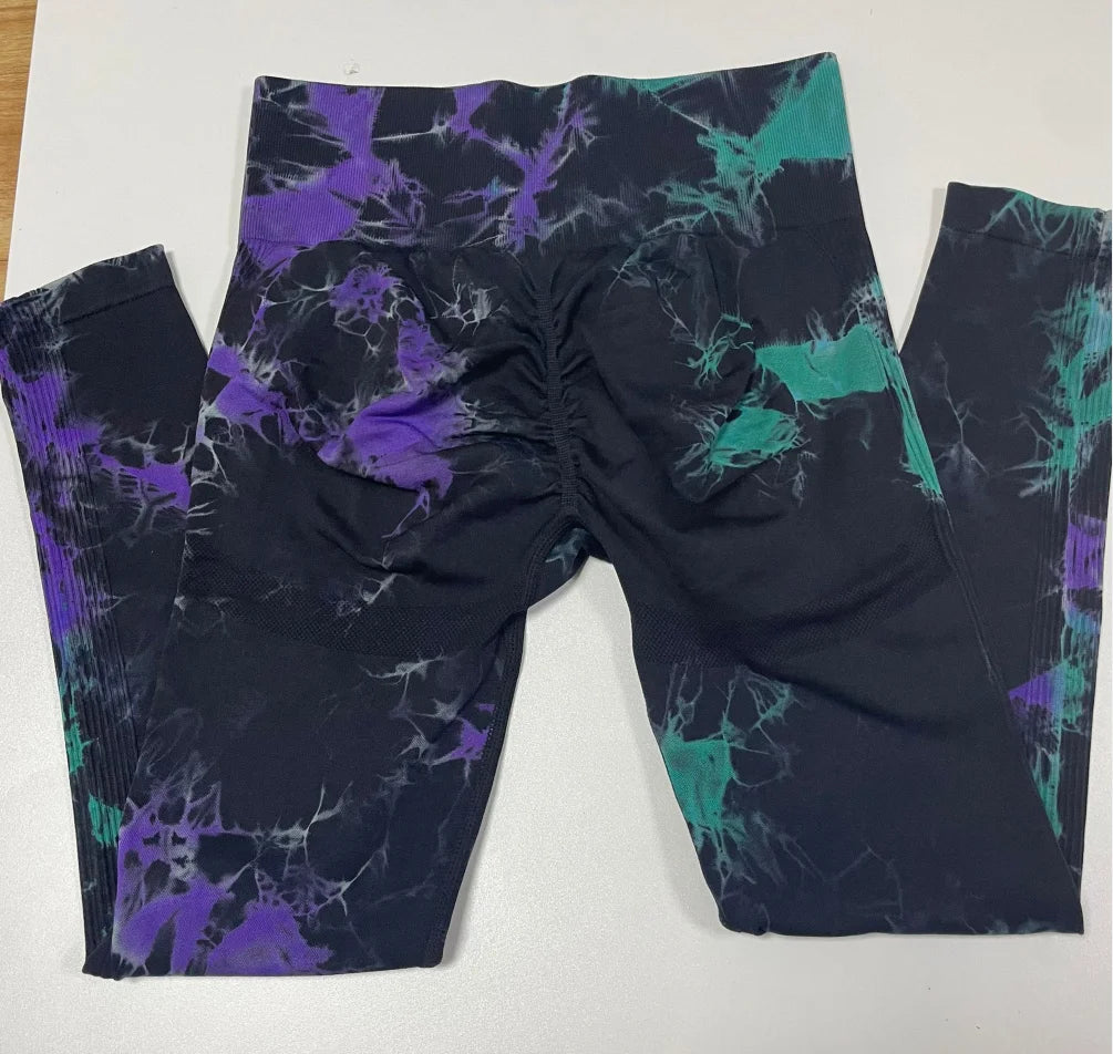 New Style Tie Dye Seamless Yoga Pants Women High Waist and Booty Lifting Sports Leggings Tight Elastic Running Fitness Pants