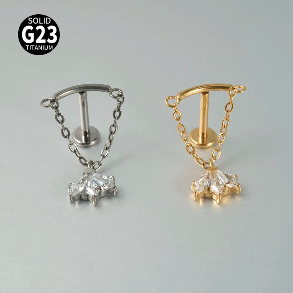 Dreamlee G23 Solid Titanium Chain Dangling Rook Helix Stud Inner Screw Flat Back Tragus Cartilage Earring Lobe Labret Piercing