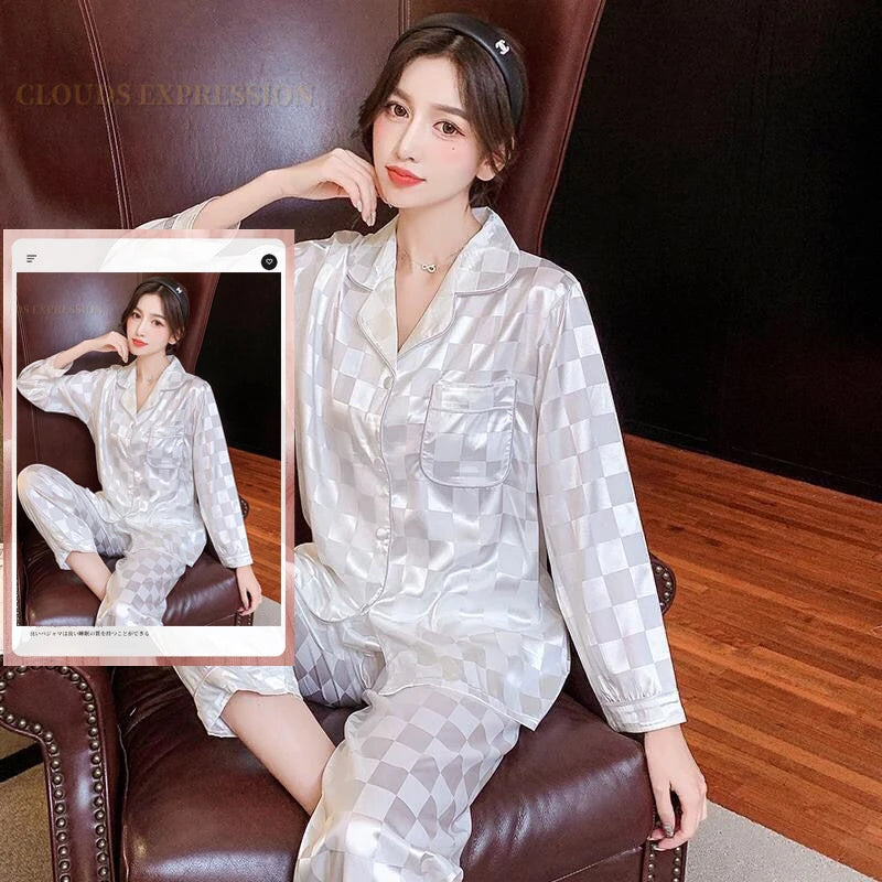 Spring Summer Ladies Faux Silk Polyester Pajama Sets Sexy Homewear Women's Casual Luxury Pajamas Thin Pajamas Female Sleepwear