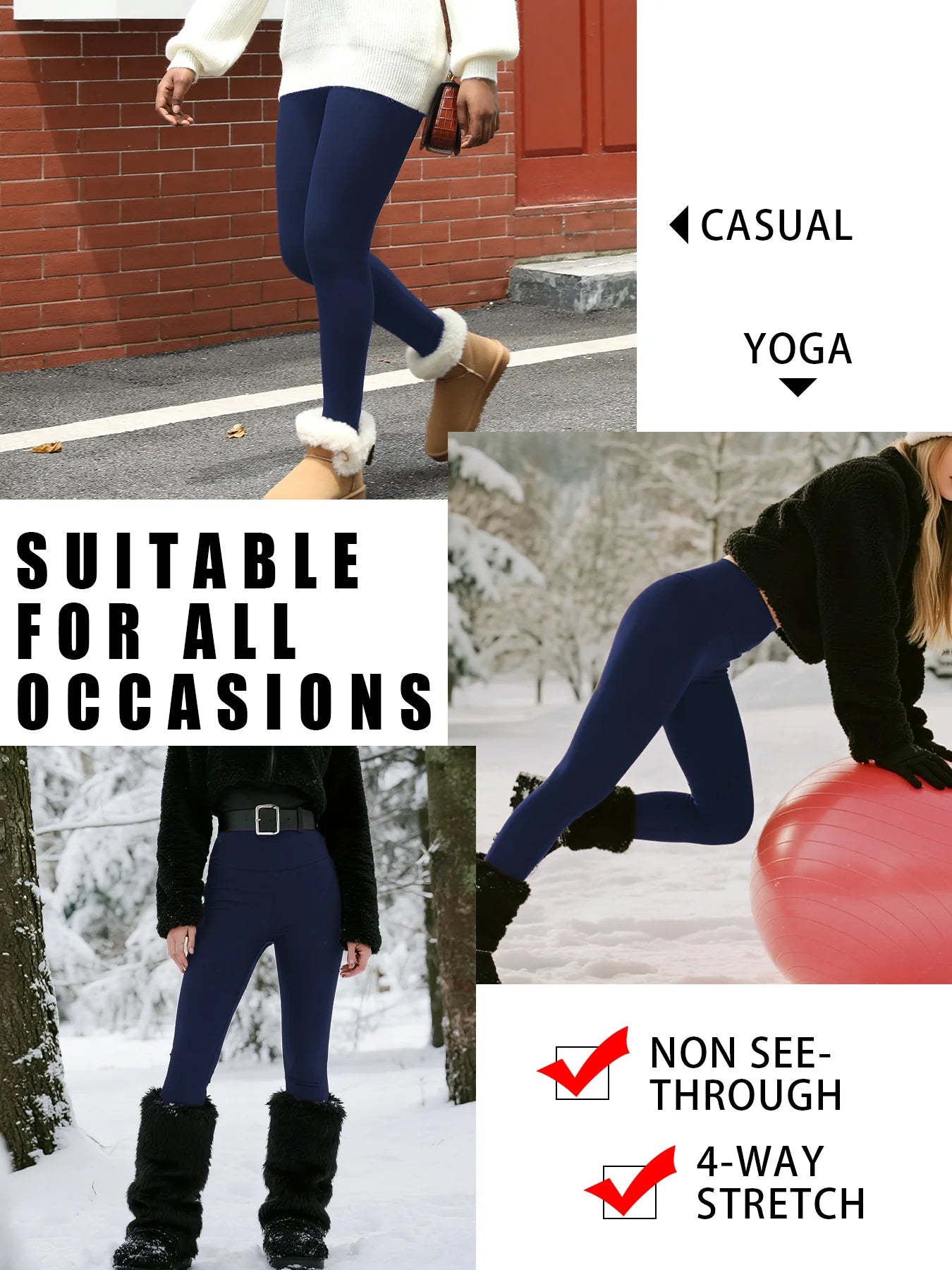 High Waisted Fleece-Lined Leggings for Women Thick Soft Tummy Control Workout Running Yoga Thermal Warm Pants for Cold Winter
