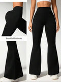 Fashion Floor Length Flare Pants Ladies High Waist Skinny Slimming Polyester Trousers Tummy Control Hip Lifting For Daily Work