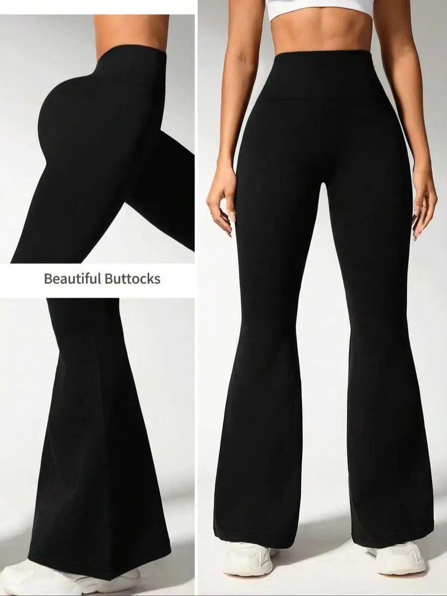 Fashion Floor Length Flare Pants Ladies High Waist Skinny Slimming Polyester Trousers Tummy Control Hip Lifting For Daily Work