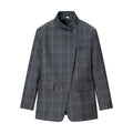 HH Women Fashion Plaid Blazer Coat Stand Collar Long Sleeve Jacket 2026 Spring Trend Casual Office Lady Chic Outerwear