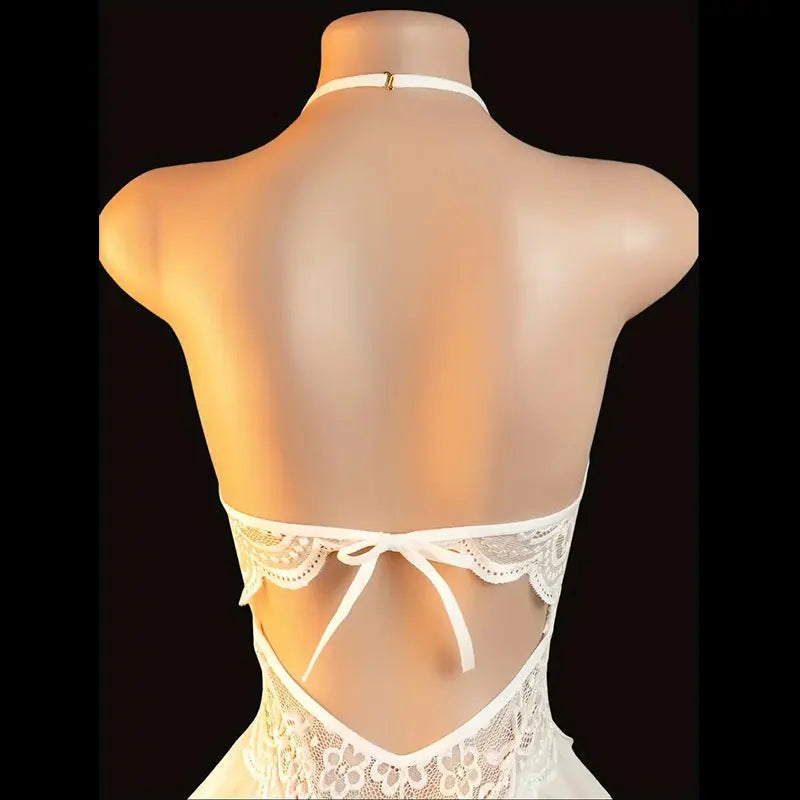 Transparent Porno Lace Underwear Neck-hanging Bra One-piece Thong Set Woman Intimate Sexy Lingerie Erotic Sleepwear Night Dress
