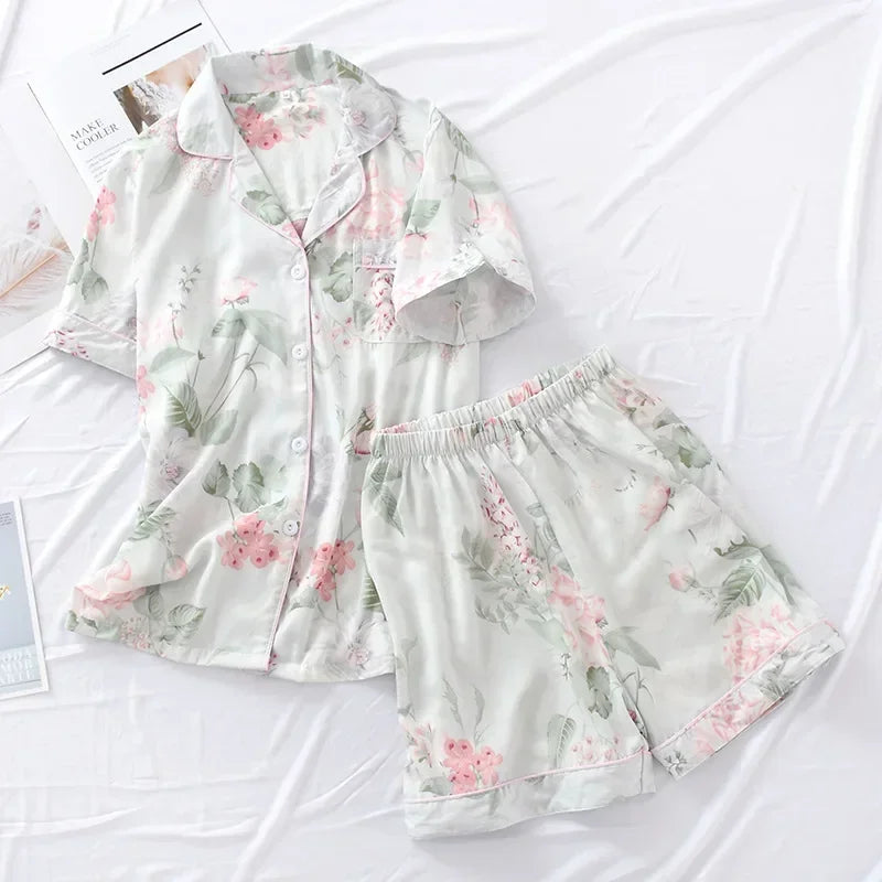 Women's Pajamas Set Short-sleeved Shorts Home Pijima Loose Two-piece Suit for Home Sleepwear Printed Plus Size Female Pijima