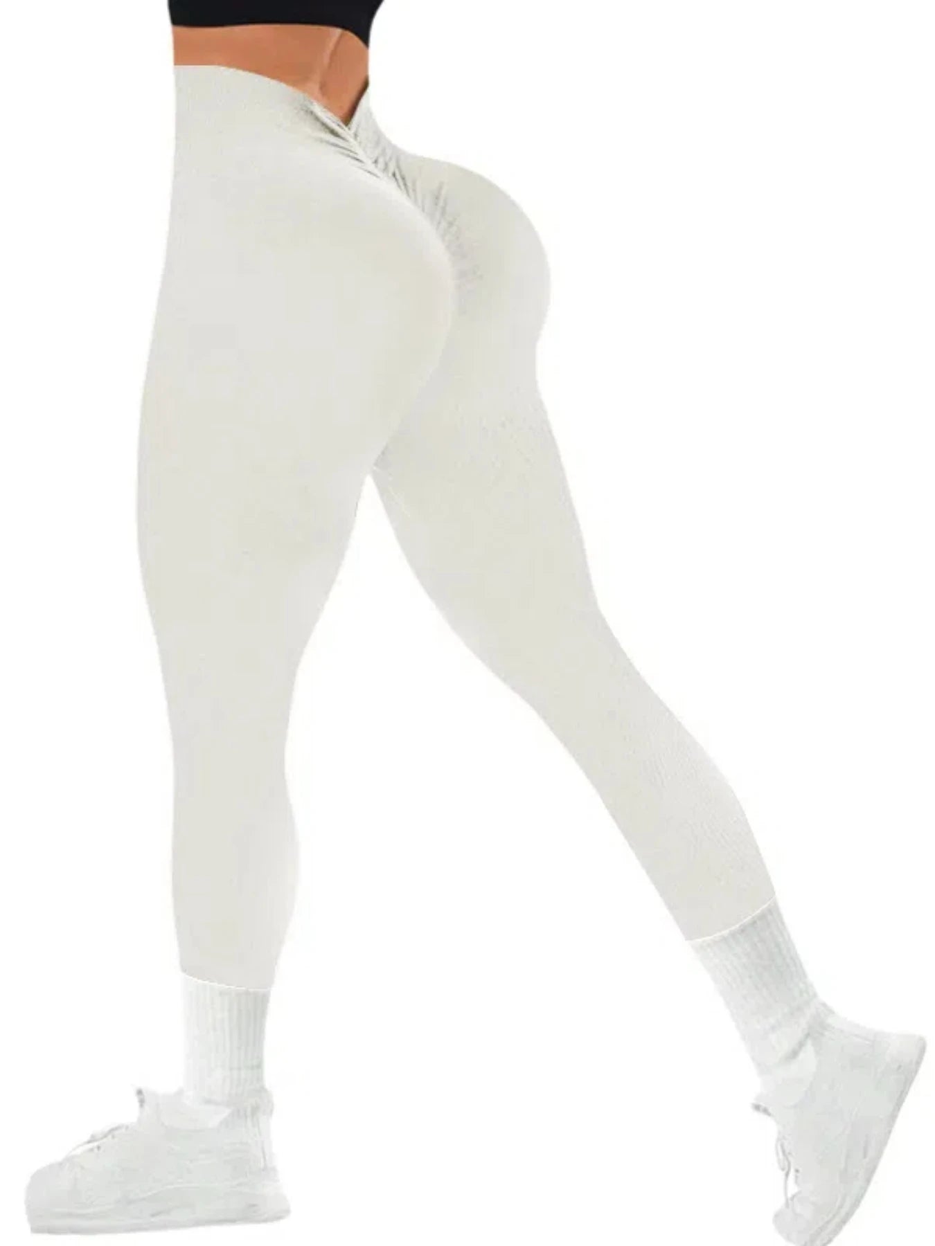 Solid Color Seamless Yoga Pants Back V High Waist Rib Knitted High Stretchy Fitness Running Gym Yoga Leggings For Women