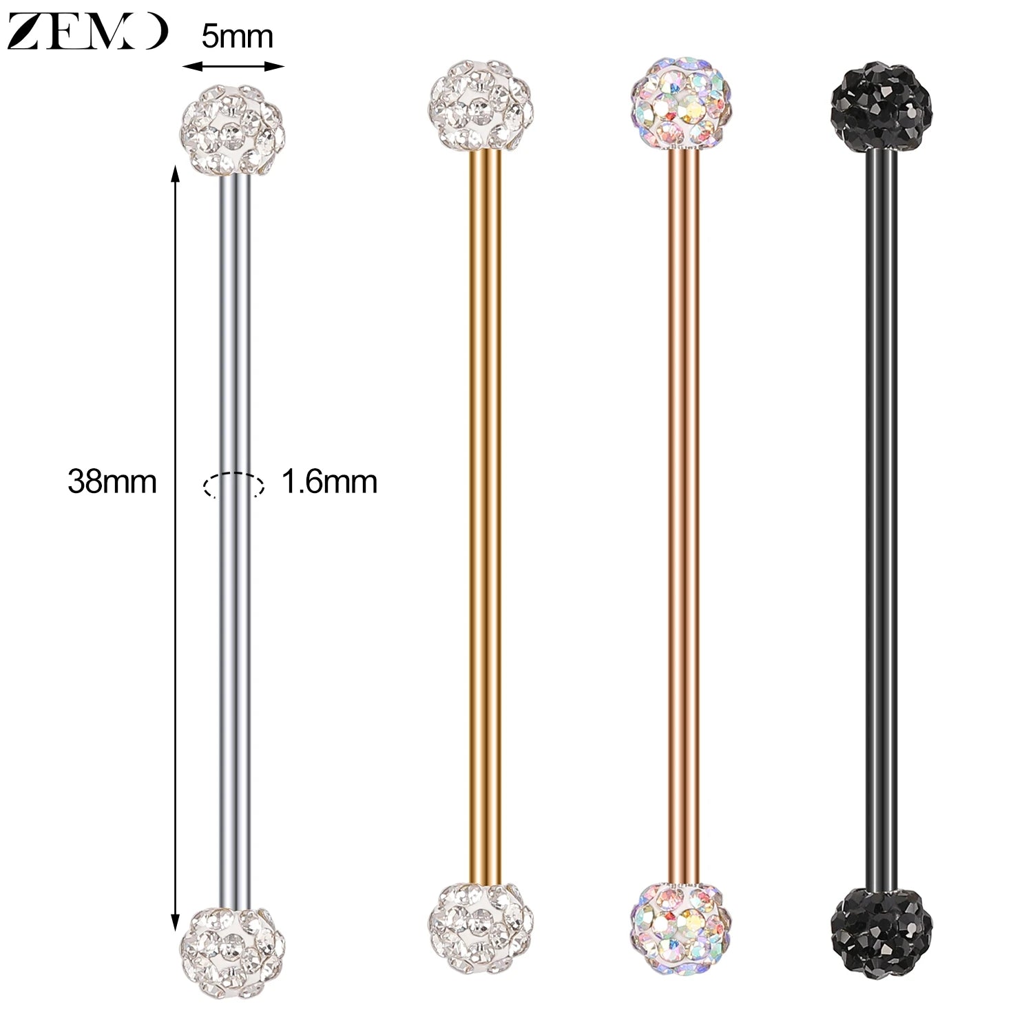 ZEMO 1 Piece 14G Stainless Steel Long Industrial Piercing Women Men 38MM Stud Earrings Barbell Taper Arrow Conch Helix Piercings