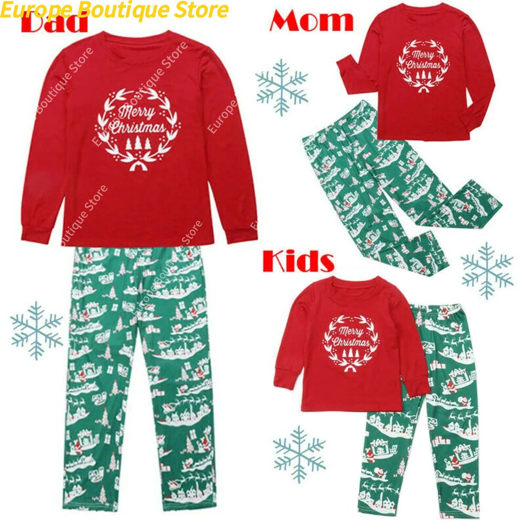 Mom Dad Kids Christmas Print Pajamas Set 2 Piece Pyjama Xmas Family Look Sleepwear Xmas Family Matching Outfits Pjs Loungewear