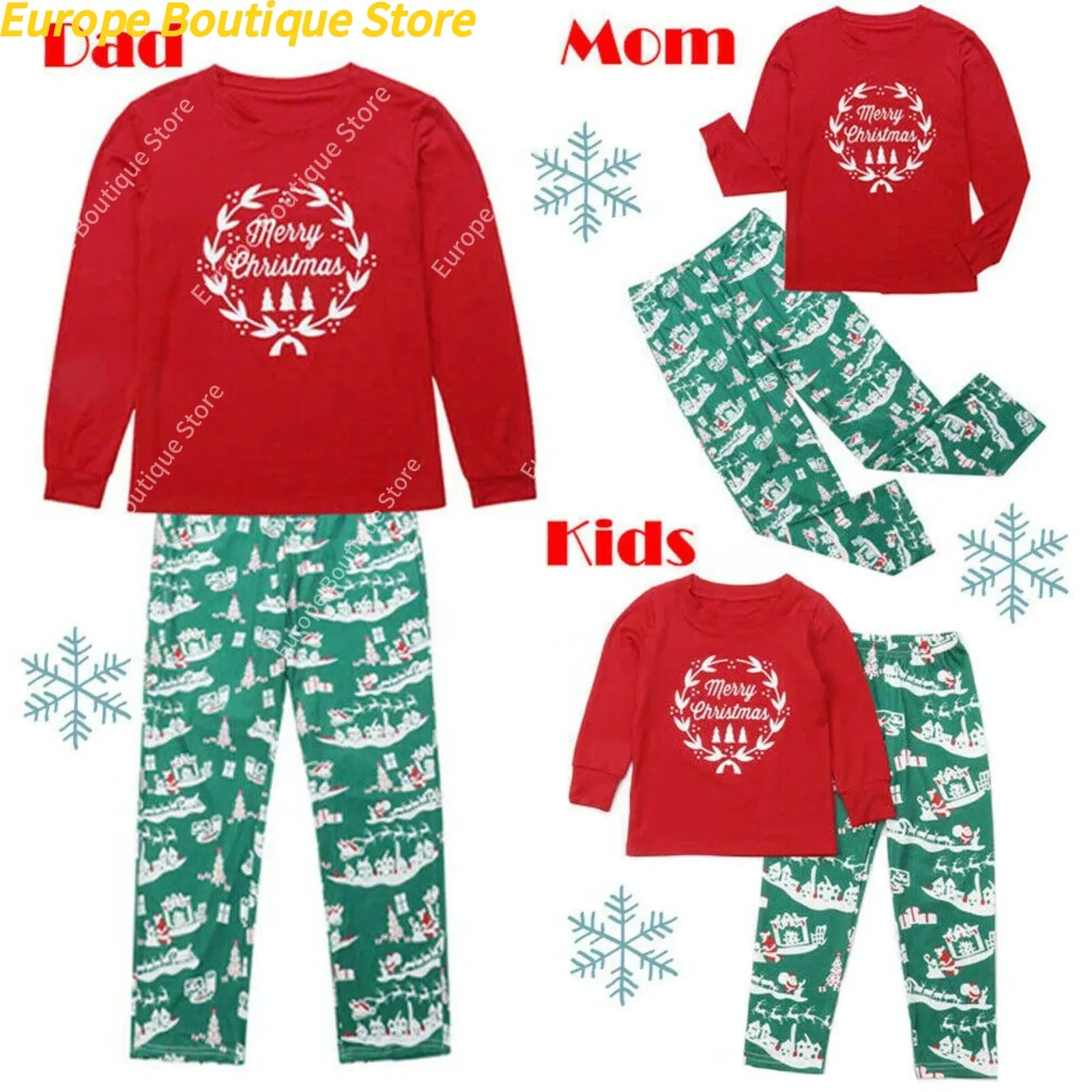 Mom Dad Kids Christmas Print Pajamas Set 2 Piece Pyjama Xmas Family Look Sleepwear Xmas Family Matching Outfits Pjs Loungewear