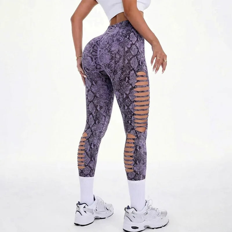 High Waist Seamless Ripped Sports Leggings for Women, Yoga Running Fitness Pants