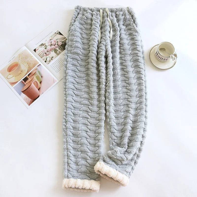 Winter Pajamas Home Pants For Women Elastic Trousers Loose Warm Thicken Fannel Pijamas Pants Sleepwear Printed Autumn Nightwear