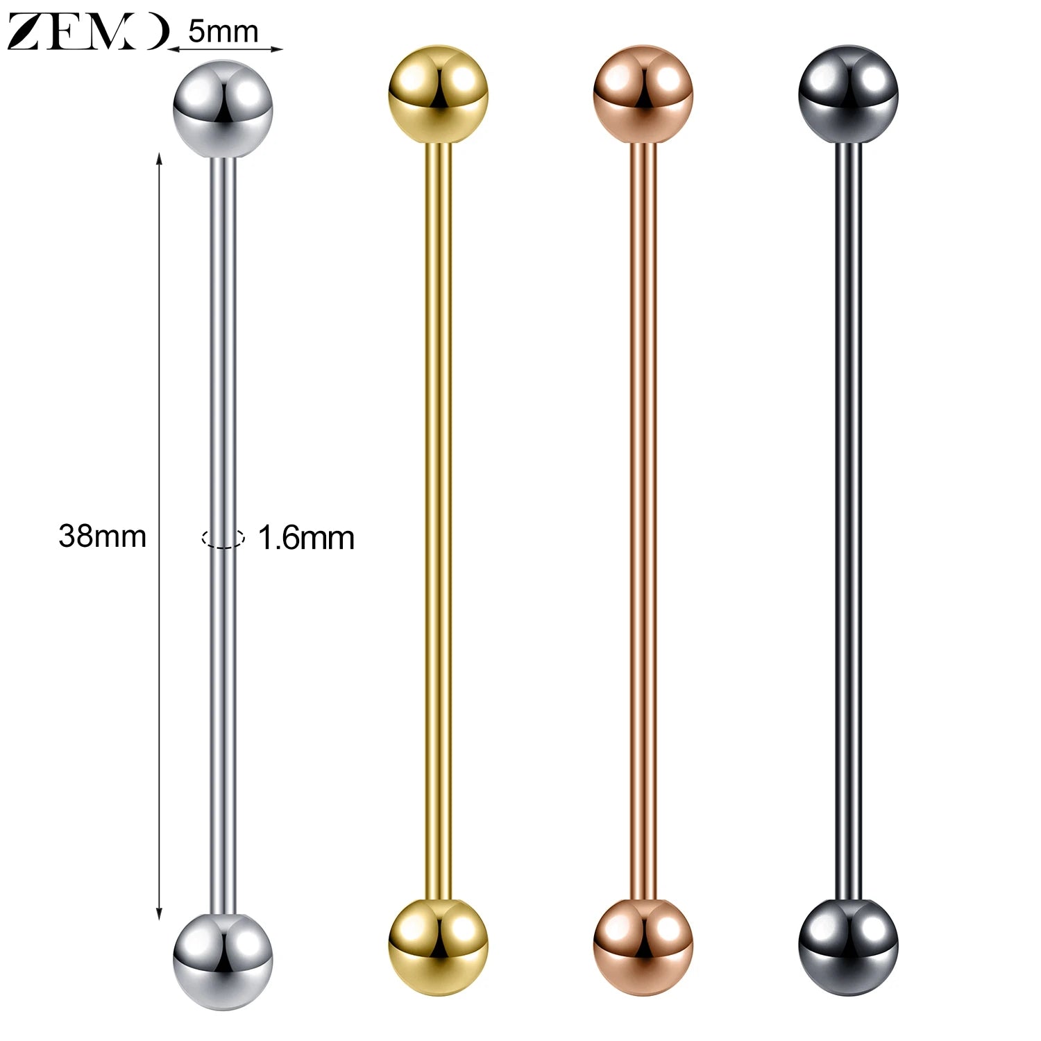 ZEMO 1 Piece 14G Stainless Steel Long Industrial Piercing Women Men 38MM Stud Earrings Barbell Taper Arrow Conch Helix Piercings
