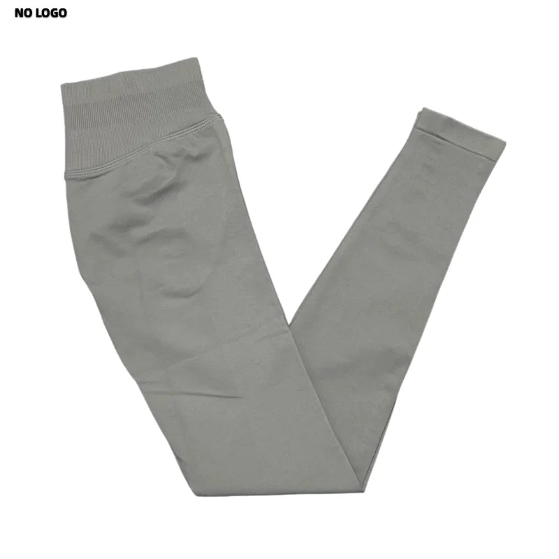 No Logo Woman Sports Leggings Seamless Yoga Long Pants Low Ribbed Band Fitness Sportswear Gym Exercise Tights Workout Leggings