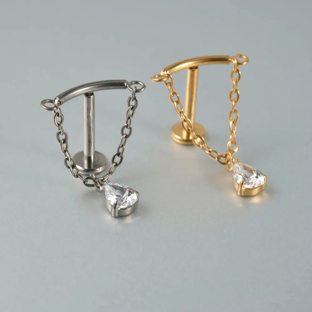 Dreamlee G23 Solid Titanium Chain Dangling Rook Helix Stud Inner Screw Flat Back Tragus Cartilage Earring Lobe Labret Piercing