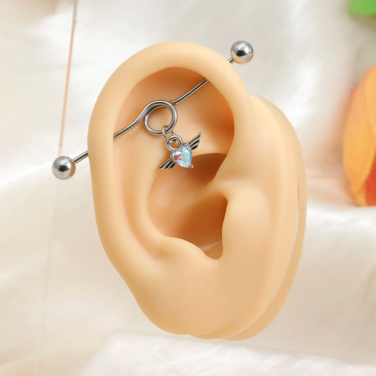 1 Pcs Stainless Steel Bow Butterfly Pendant Female Punk Industrial Barbell Cartilage Earring Tragus Long Spiral Piercing Jewelry