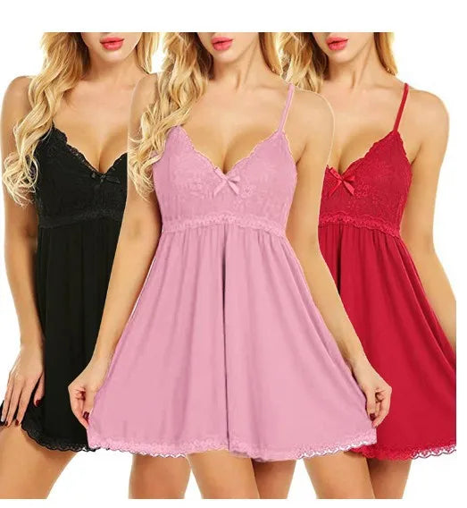 2026 New Sexy Lace Nightgown Womens V Neck Spaghetti Strap Chemise Lingerie Babydoll Sleepwear Mini Dress Nightie Plus Size Hot
