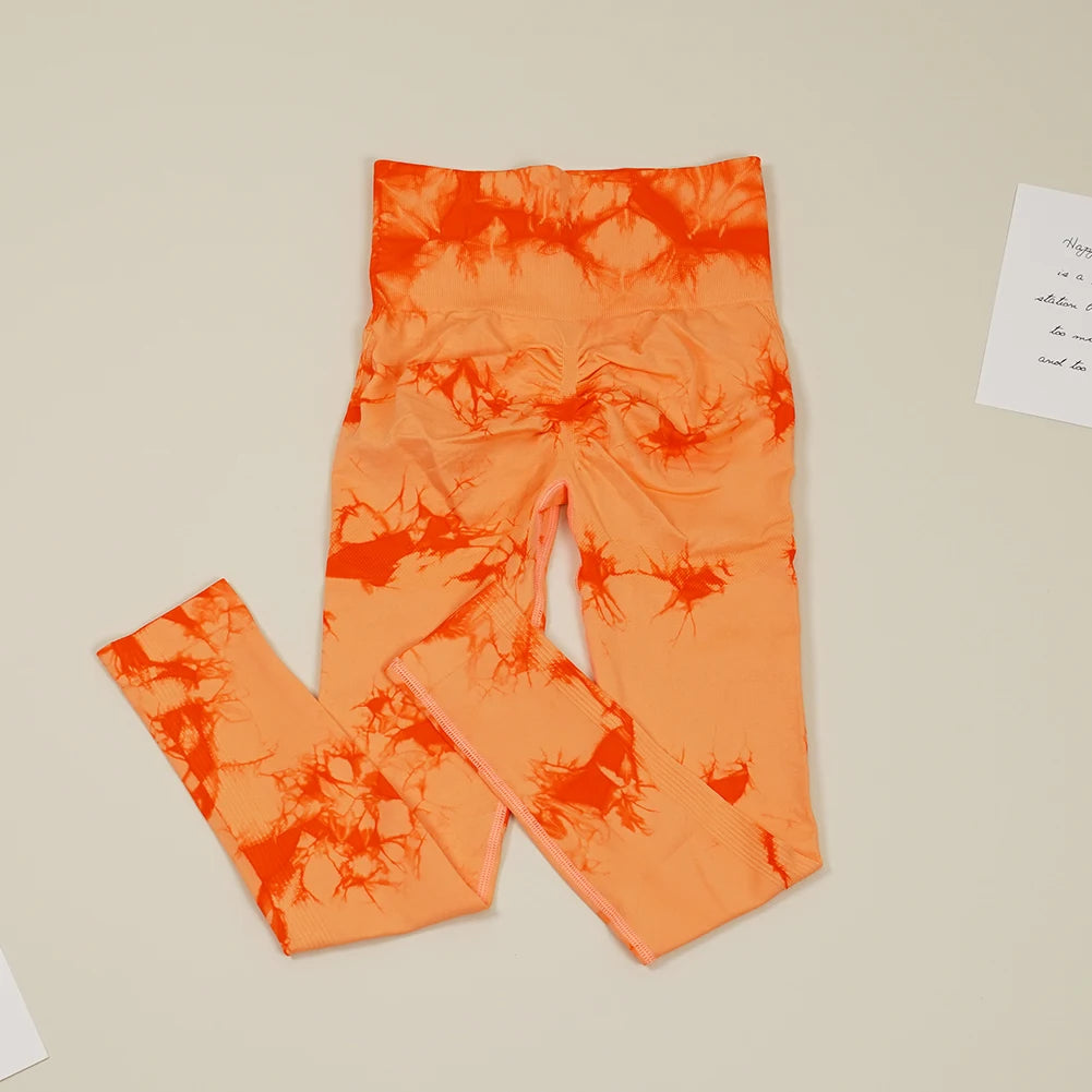 VEQKING Seamless Tie Dye Women Yoga Pants High Waist Sports Leggings Elastic Quick Dry Gym Fitness Pants Tight Workout Trousers