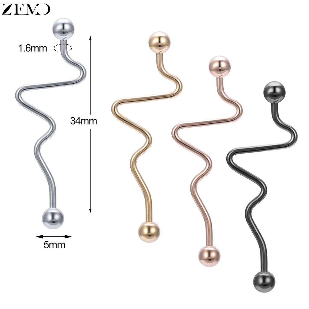ZEMO 1 Piece 14G Stainless Steel Long Industrial Piercing Women Men 38MM Stud Earrings Barbell Taper Arrow Conch Helix Piercings