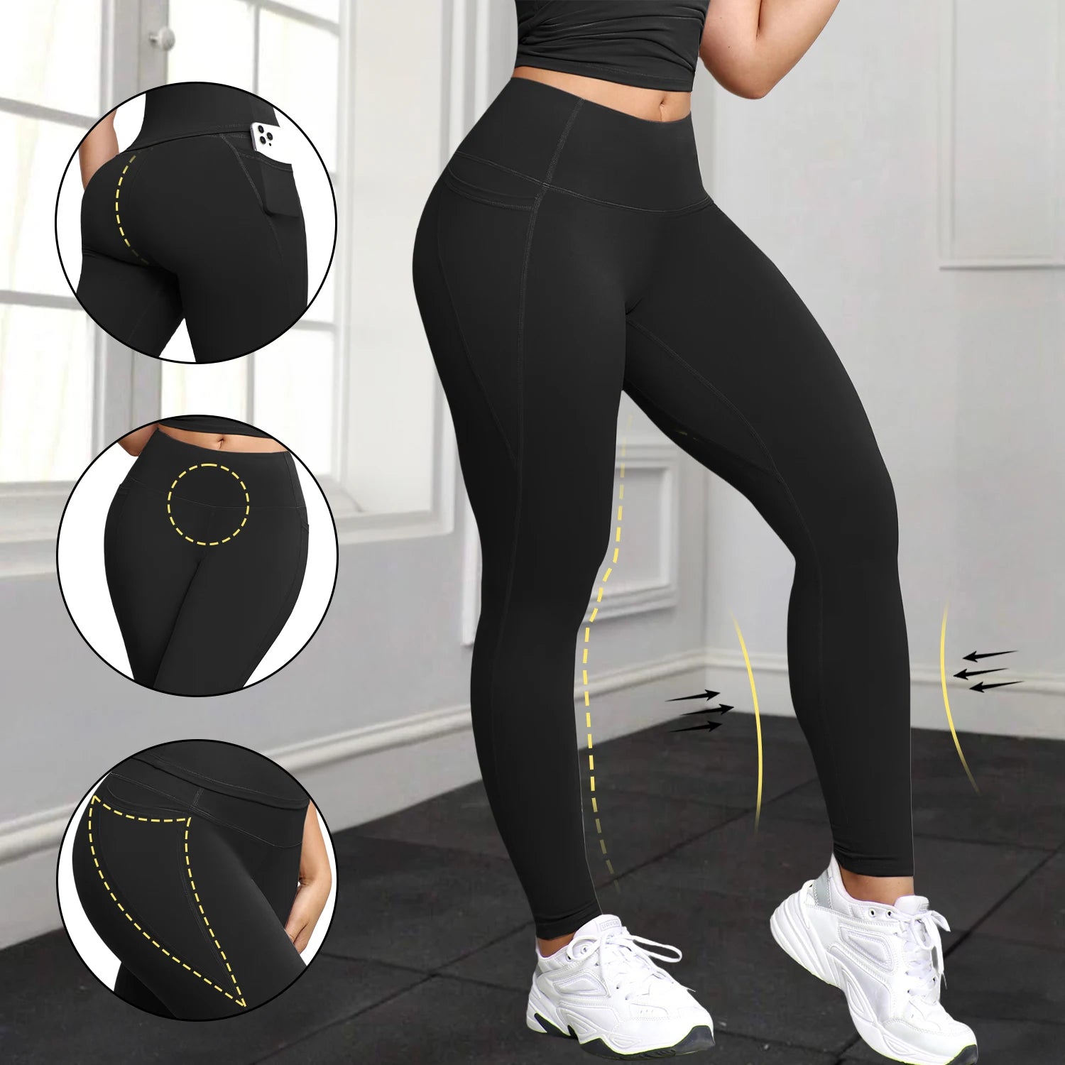 Leggings with Pockets for Women High Waist Tummy Control Workout Gym Yoga Pants Stretch Workout Running Fitness Casual Leggings