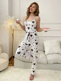 Women Pajamas 2 Piece Sets Camisole Pants Summer Sleeveless Suspender Top Trousers Sleepwear Ensemble Sweet Print Nightwear Suit