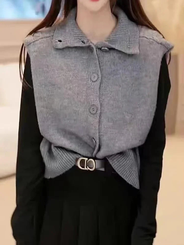Female Sweater Loose Cardigan Women's Knitted Vest Gray Waistcoat Wear To Work Cheap Clothes Clothing Sales Trend 2025 Crochet