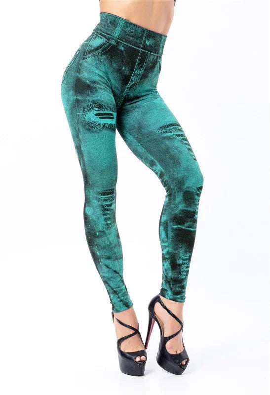 2025 Slim Fit Tie Dye Women New Fashion Classic Stretchy Leggings Sexy High Waist Imitation Jean Skinny Skinny Comfortable Pants