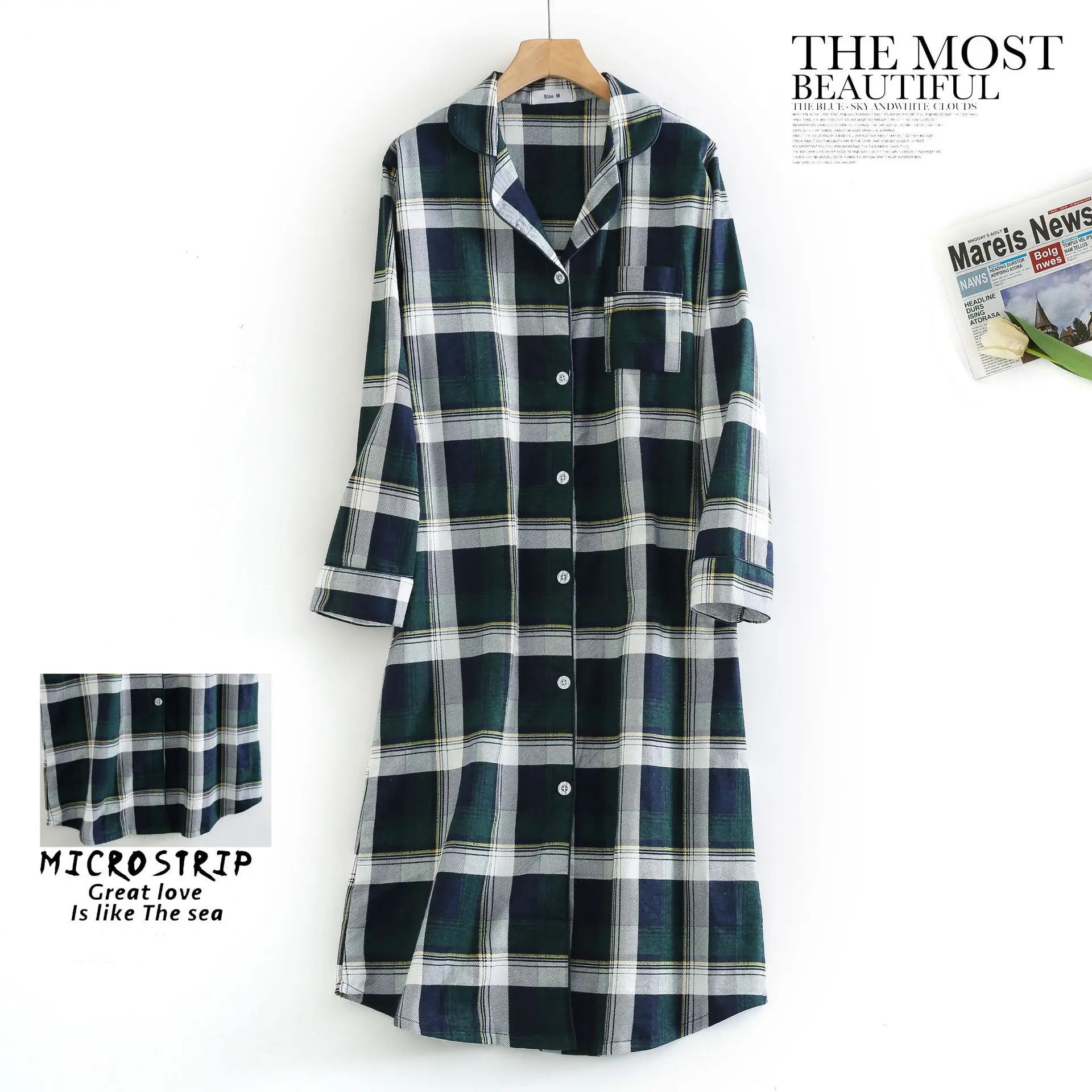 Multi Colors M-xxl Plus Sizes Night Dress for Women Sleepwear Plaid Design Mid-long Shirt Sleeping Dress Women Underwear Clothes