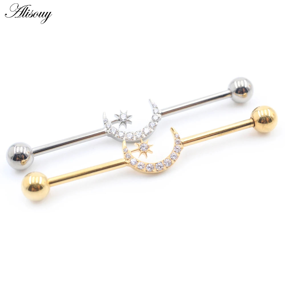 1PC Titanium Heart Triangle Water Drop Zircon Piercing Industrial Barbell Bar Scaffold Ear Cartilage Helix Earring Body Jewelry
